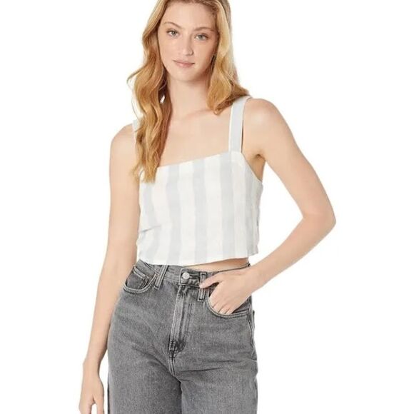 Madewell NWT Linen Blend Abbie Crop Top in Blue White Stripe Size XXL - Picture 3 of 13